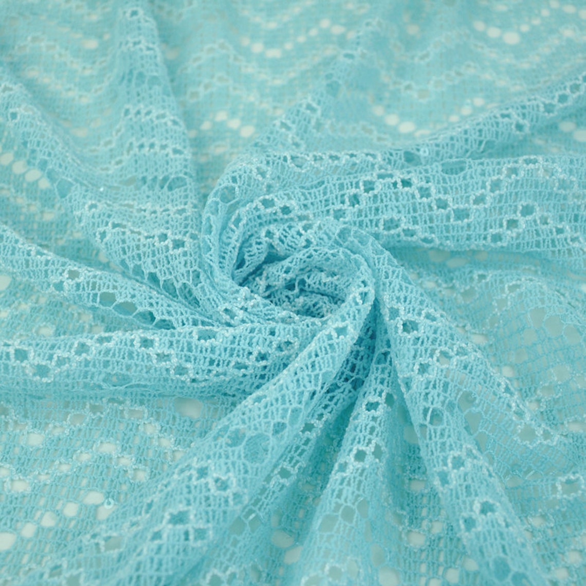 Aqua Blue Open Knit Lace Fabric Elegant Crocheted Lace Fabric Etsy
