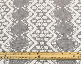 Circuit Chevron Ivory Embroidered Lace Fabric by the yard - Monica Pattern - 1 Yard style 523