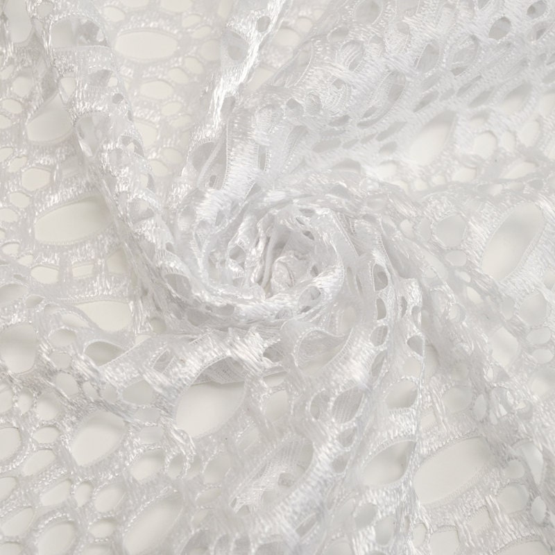 White Wide Open Lace Knit Fabric Abstract Pattern Open Knit Etsy