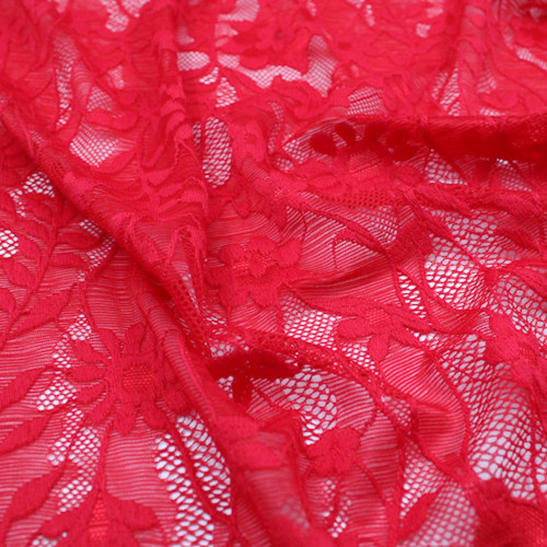 Red Floral Pattern on Scallop Lace Fabric by the Yard 1 Yard - Etsy