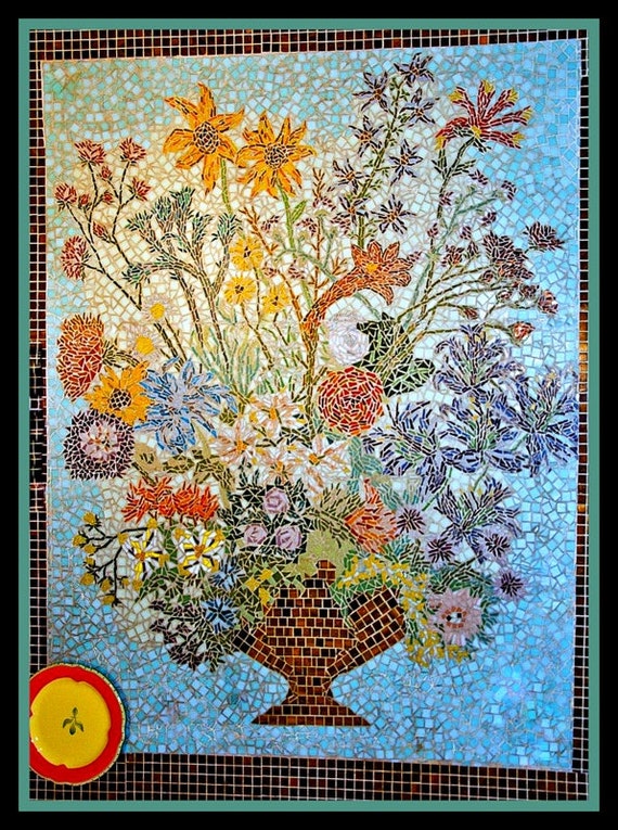 Sold Flower Abundance Commission Unique Handcut Glass Tile Etsy