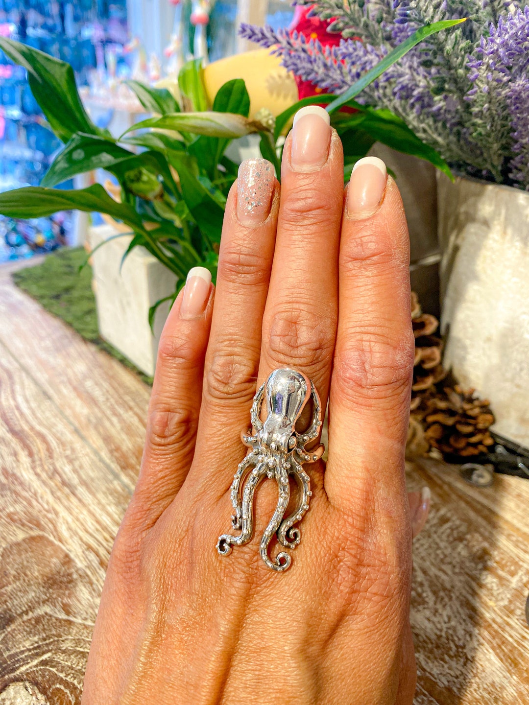 Calamaro Anello Argento Ossidato Anello Calamaro In Argento