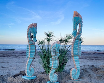 Seahorse antique turquoise shabby chic made of wood, large approx. 60 cm.
