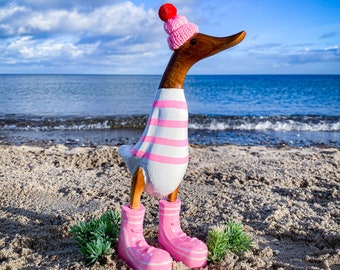 Running duck with poodle cap boots in pink-white striped approx. 25cm high
