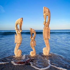 Seahorse color antique natural made of wood handmade large approx. 100 cm.