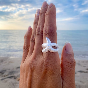 Starfish ring made of solid 925 silver, matted