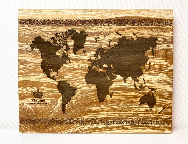 Shabby Chic Vintage Teak Shield Map of the World image 1