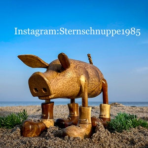 Pig with Boots made of wood in natural 24 cm x 18 cm x 9 cm