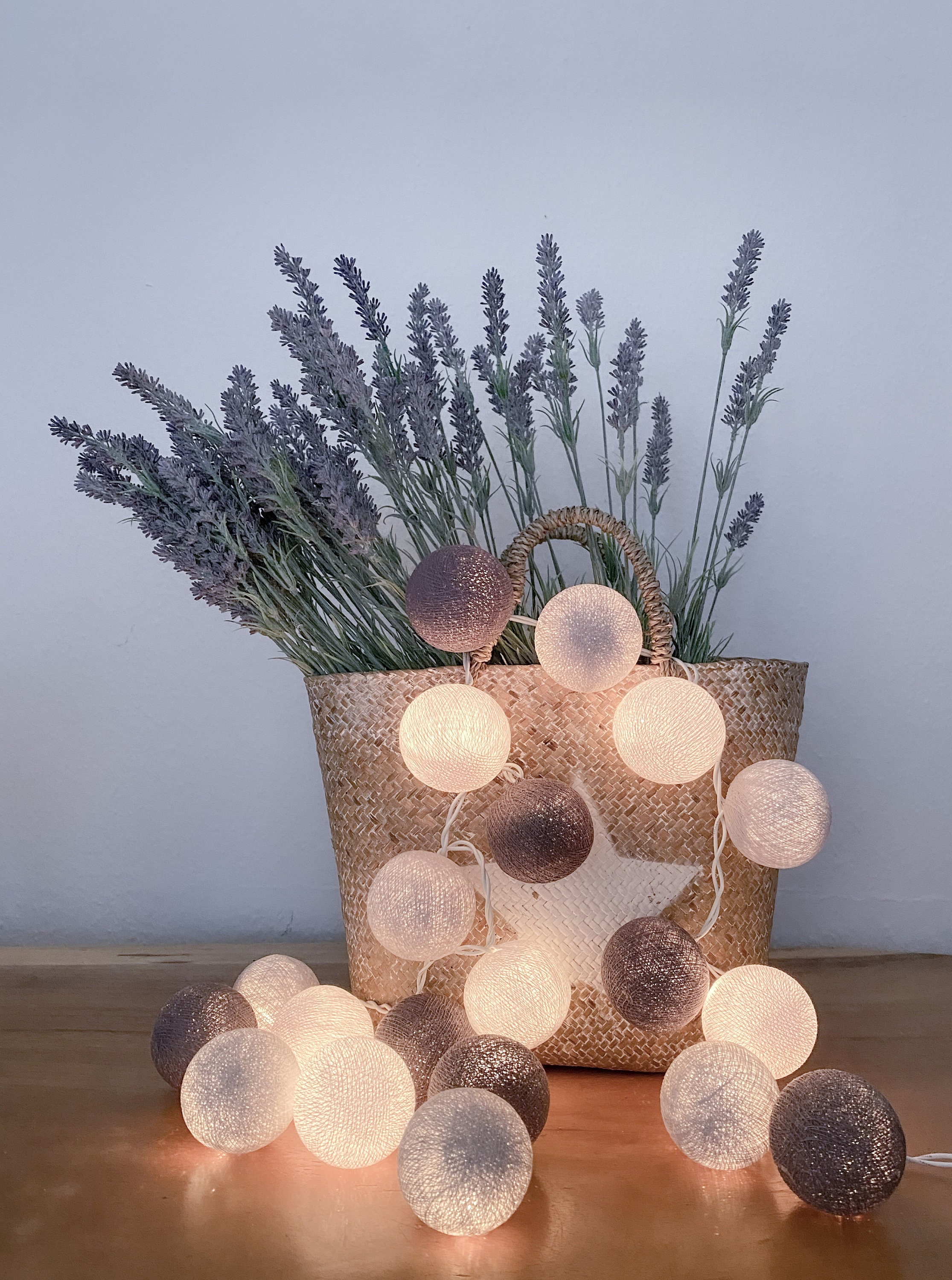 Lichterkette aus 20 Stoffkugeln in Beige/Grau Farbtöne. LK 026 Etsy