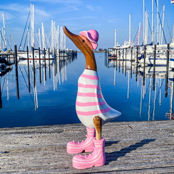 Runner duck with hat and boots pink and white striped approx. 45cm high
