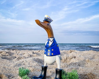Runner duck captain with white cap approx. 35 cm high