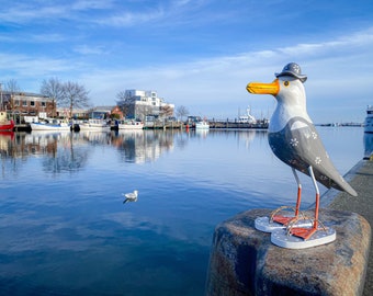 Seagull Retro Style made of wood in grey with flip-flops approx. 40 cm high