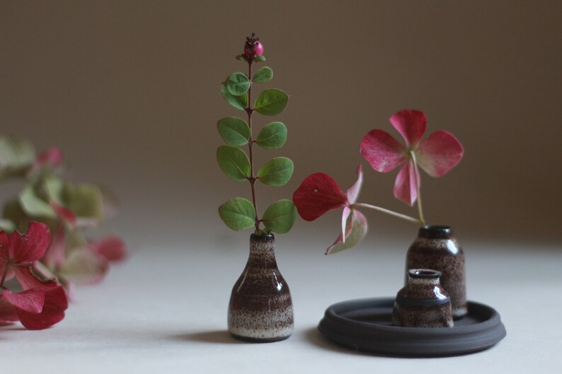 Very Tiny Vases On A Plinth Set Of 3 Thrown Stoneware Flower Etsy