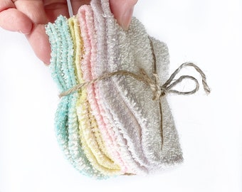 Organic Cotton Washcloth Set, Pastel rainbow, fabric wipes, facecloths, reusable wipes, 7 by 7