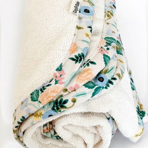 Organic cotton terry XLarge Bath towel with fabric trim, Organic bath sheet, Rifle Paper Co image 1