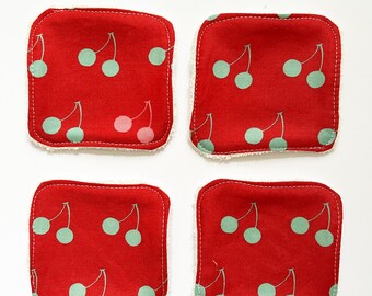 Cherry  Face Scrubbies, Organic cotton terry, facial rounds, organic makeup removal pads