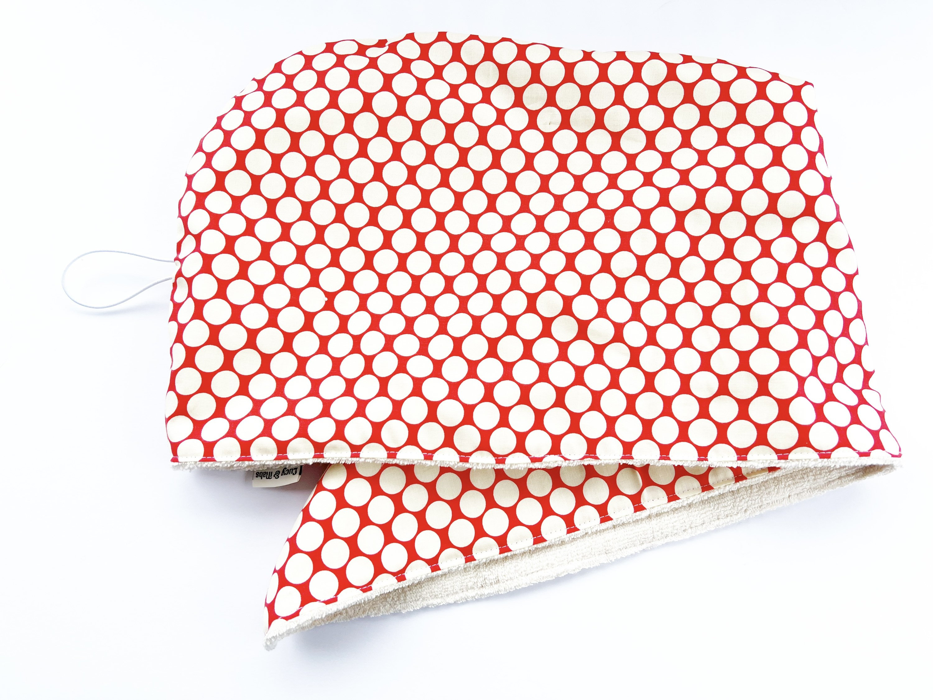 Cherry Polka Dot Organic cotton terry Hair Wrap, Reversible, double sided, spa day, hair towel, Wedding Bouquet, bridesmaid gift