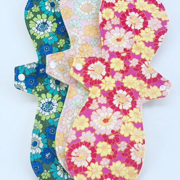 Ready to Ship  Set of Three CURVY 14” HEAVY and moderate  Reusable cloth pad/  Post Partum Overnight