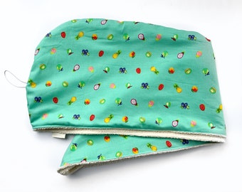 Organic cotton terry Hair Wrap, Reversible, double sided, spa day, hair towel, Fruit Snacks