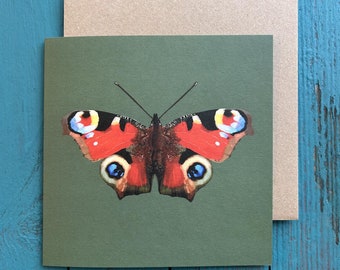 Carte blanche illustrée de papillon paon