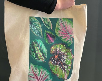Feuilles de plante d’intérieurSac fourre-tout en coton sarcelle
