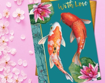 With Love Koi Card with Gold Type