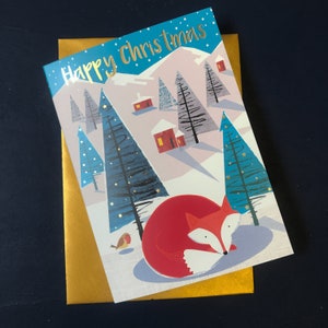 Cosy Festive Fox Christmas Card avec Gold Foil Detail