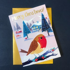 Carte de Noel de Robin avec le détail de feuille d'or