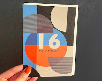 Carte de 16e anniversaire audacieuse de style rétro graphique