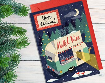 Carte de camionnette de vin chaud festive