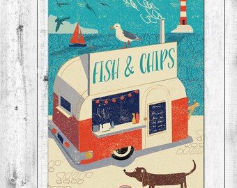 AHOY! Retro Fish and Chips Van Card
