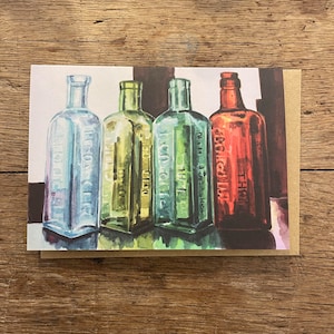 Verre coloré vintage Bouteilles vierges Carte de vœux