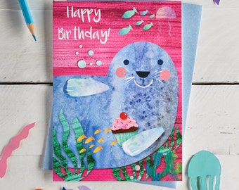 Tarjeta de cumpleaños en blanco con sello