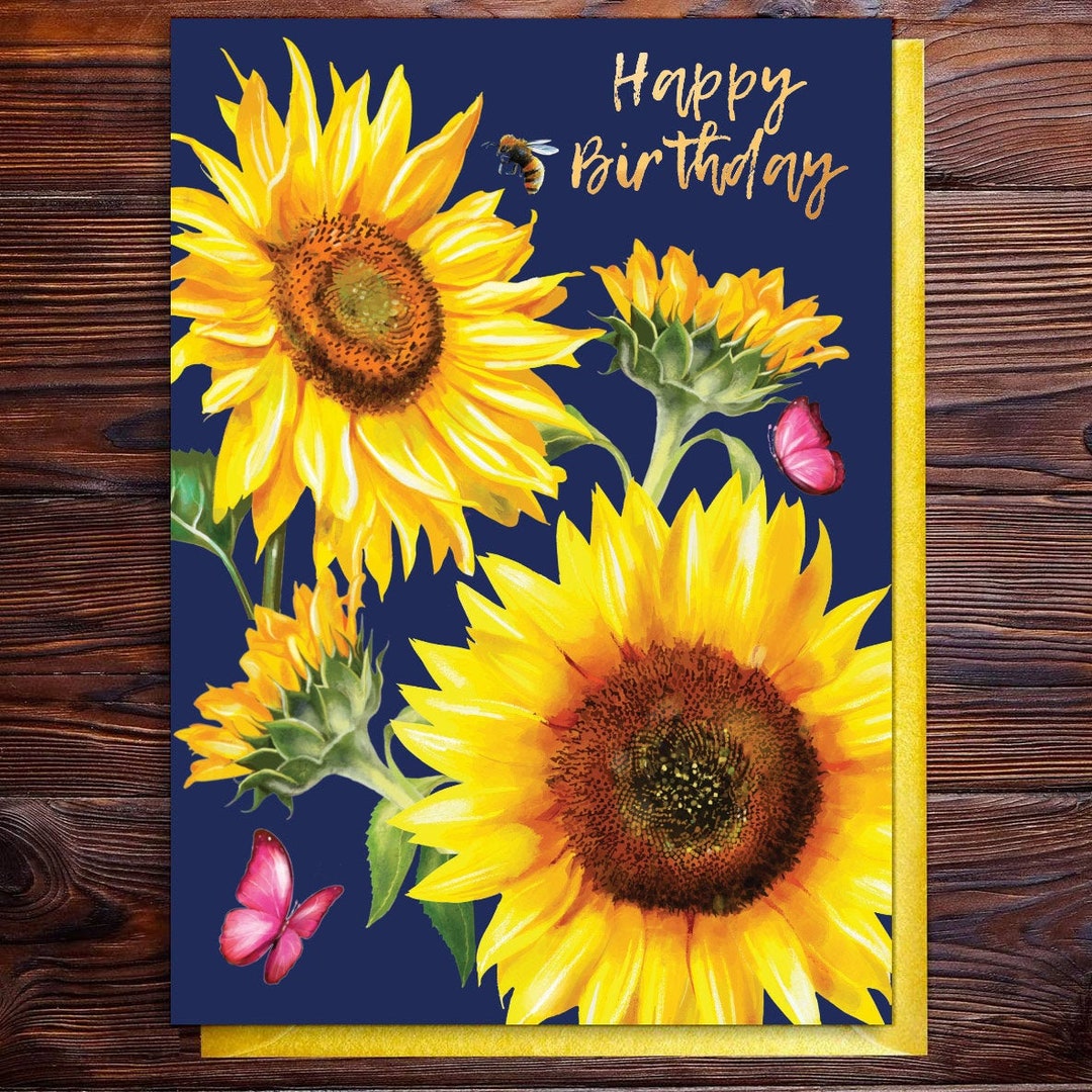 Sunflowers Birthday Blank Card - Etsy