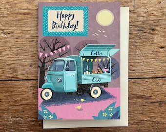 Café et gâteau d'anniversaire carte vierge