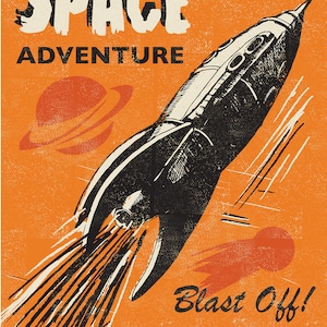 Retro Space Rocket Blanko Grußkarte