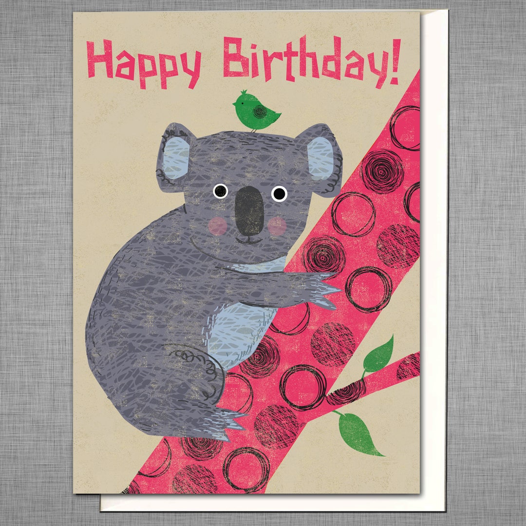 Koala Happy Birthday Card - Etsy