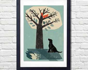 Impression labrador et arbre