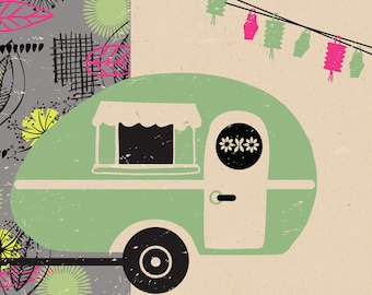 Tarjeta de felicitación de la caravana verde