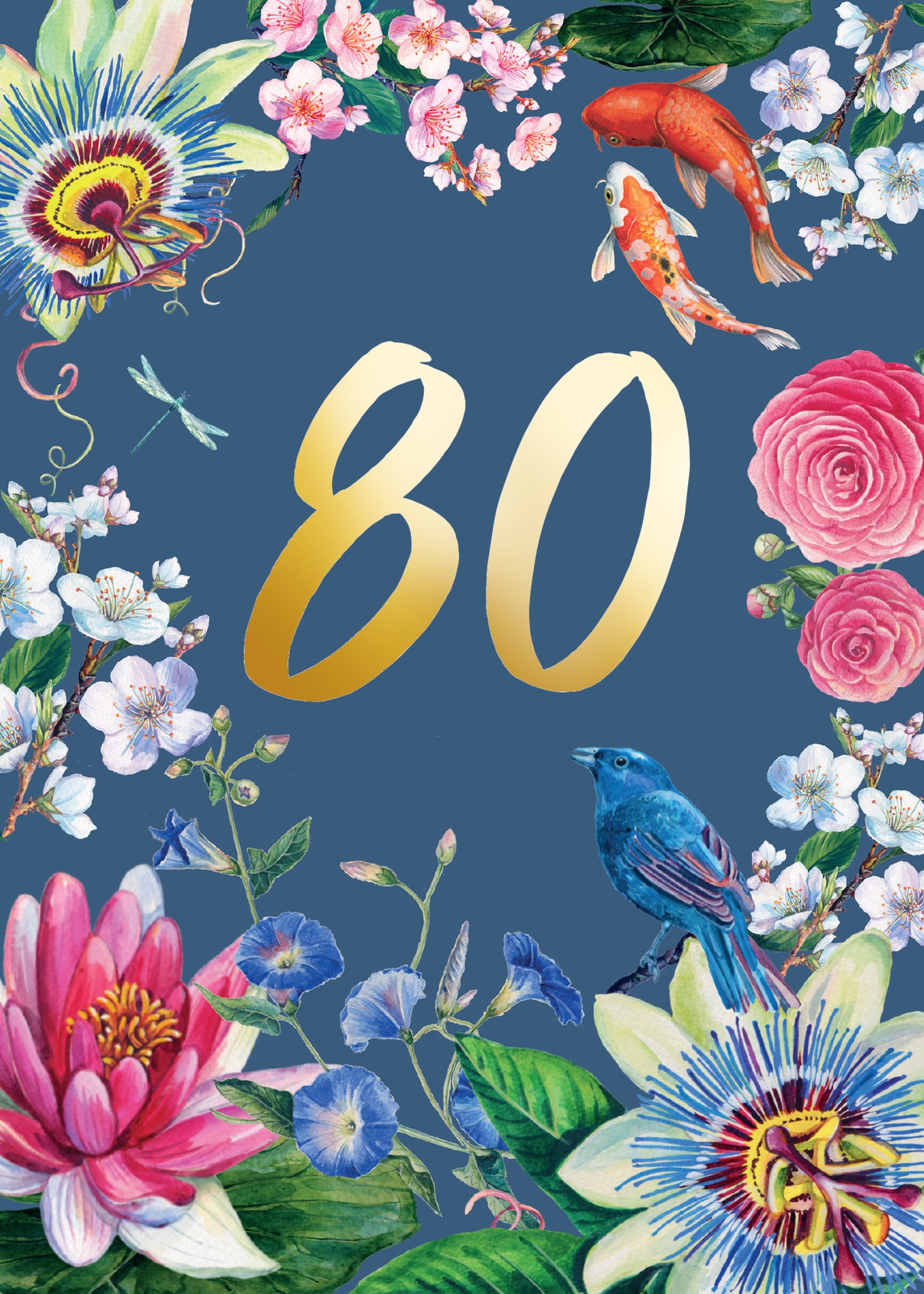 80th Birthday Card With Floral Decorative Elements & Gold Type Etsy