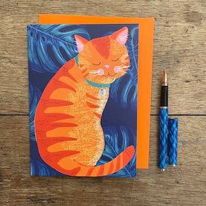 Carte de voeux vierge illustrée de chat roux