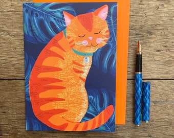 Ginger Cat  llustrated Blank Greetings Card