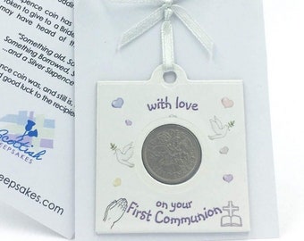 Cadeau de première communion : souvenir porte-bonheur en argent de six pence