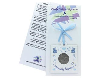Nouveau cadeau de naissance - Porte-bonheur de six pence pour bébé garçon ou fille