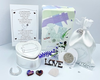 Coffret cadeau souvenir de mariage écossais : six pence porte-bonheur de la mariée
