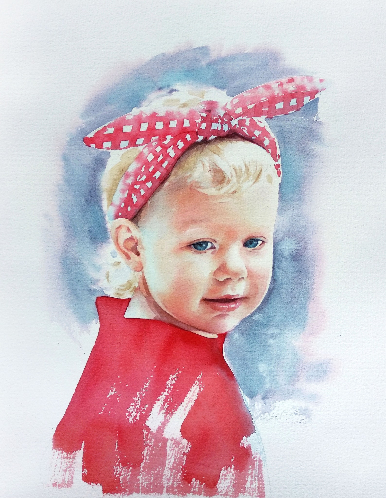 Custom children watercolor portrait commission painting from Etsy