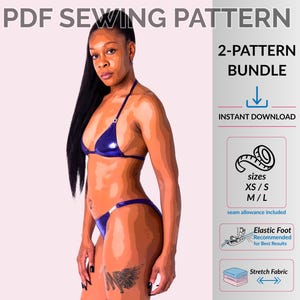 Bikini Sewing Pattern Set Triangle Top and Fitness Bottom PDF Swimwear DIY
