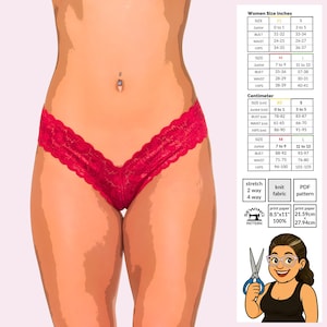 Patrón de costura de plantilla de tanga de encaje en V (PDF) / Ropa interior minimalista de tiro muy bajo