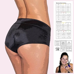 Booty Shorts PDF Sewing Pattern ~ Lower rise cut booty shorts sewing pattern falls on your upper hips and is available in 4 different sizes