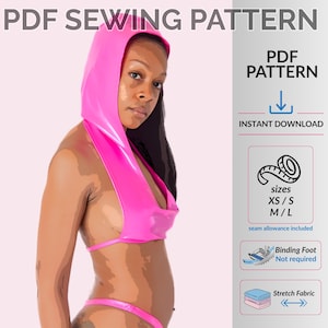 Cowl Neck Hoodie Top Sewing Pattern PDF XS-L Festival Rave Crop Top